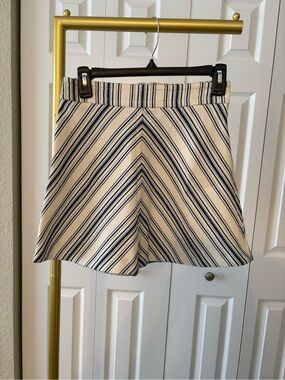 See by Chloe Skirt Mini Striped A-Line Cream and Blue Size US 2, Retro 60s/70s